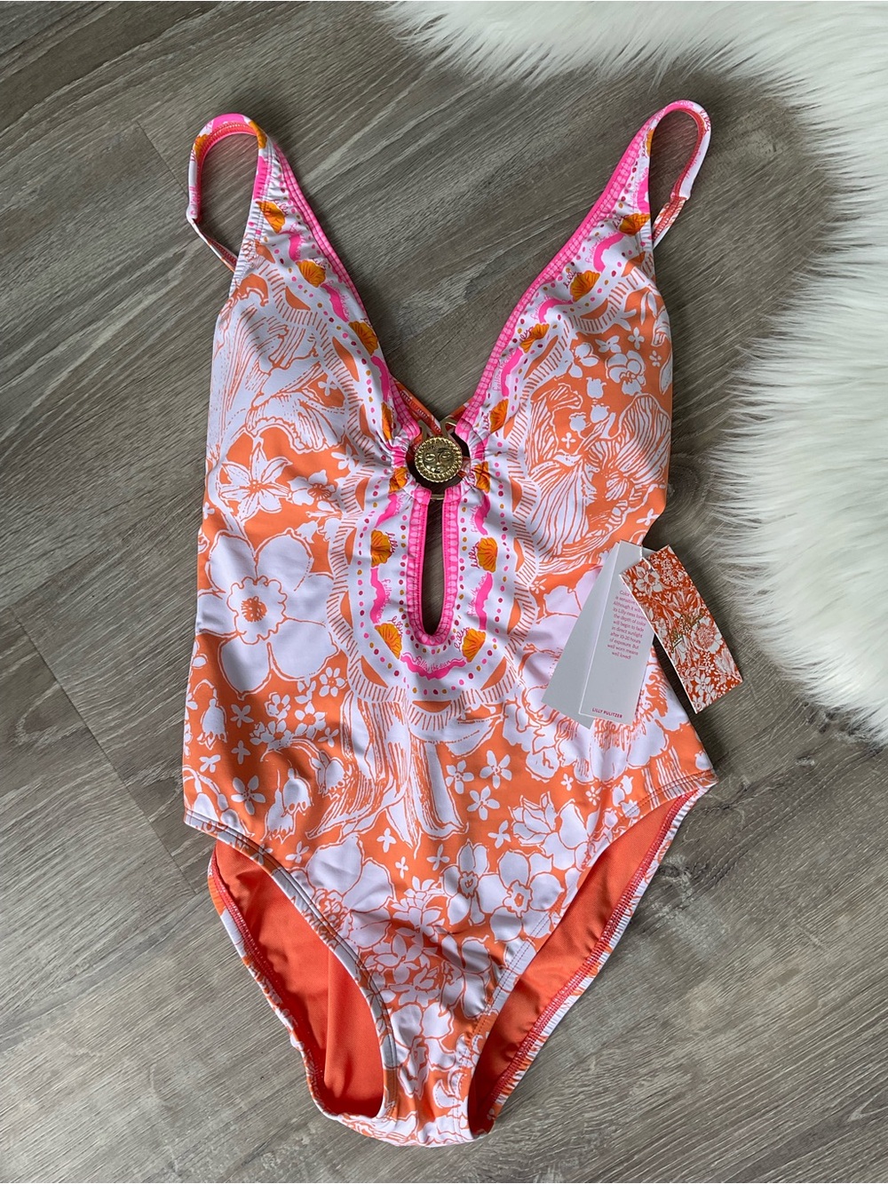 🩵🏖️☀️LILLY PULITZER Ester One Piece Swimsuit Sunset Orange Budding Romance